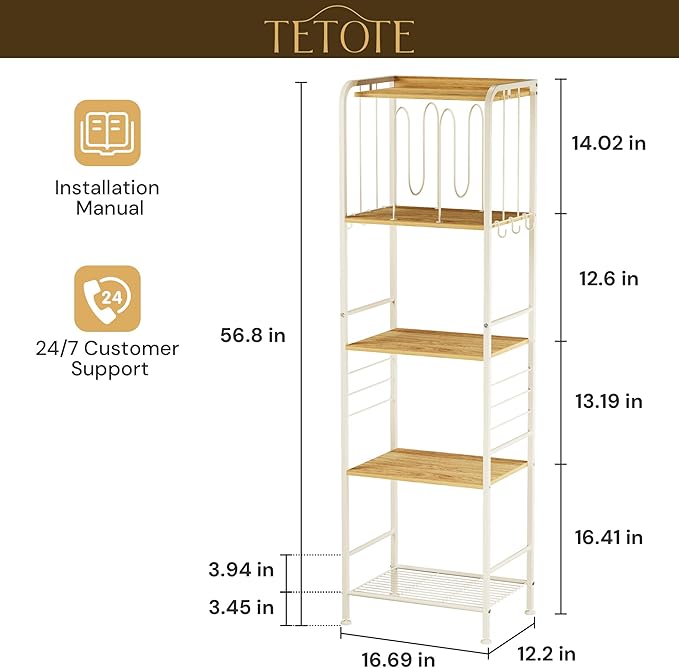 TETOTE 5-Tier Bathroom Towel Rack Metal Towel Storage Organizer M-Shaped Detachable Dividers Towel Holder for Pool, Laundry, White