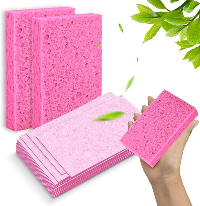 24 - Pack Non-Scratch Scrub Sponges - Sponges for Dishes and Washing Dishes, Cleaning Sponges for Kitchen Home and More（Pink）