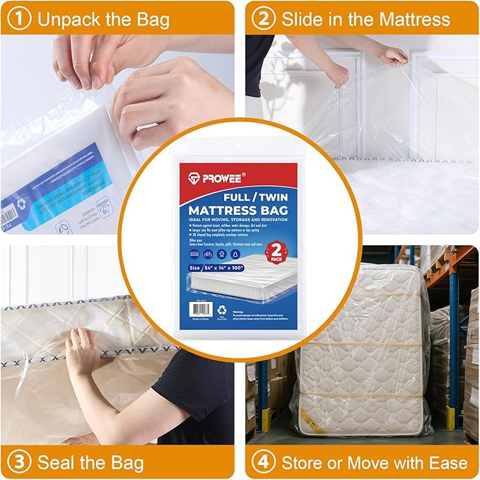 2 PK Twin/Full Mattress Bags for Moving Storage,Waterproof Plastic Full Size Mattress Cover for Moving,Clear Plastic Mattress Protector