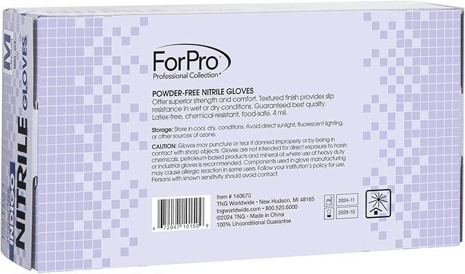 ForPro Disposable Nitrile Gloves, Chemical Resistant, Powder-Free, Latex-Free, Non-Sterile, Food Safe, 4 Mil