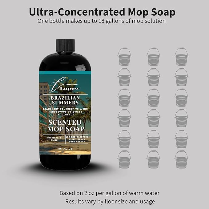 Lapew Brazilian Summers Scented Mop Soap - Brazilian Waves Luxury Floor Cleaner Concentrate for Mopping Tile, Laminate, Vinyl & Hardwood | Streak-Free, Low-Foam | 36 oz