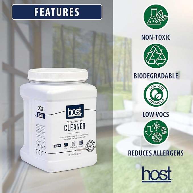 HOST® Dry Extraction Cleaner - Natural, Non-Toxic, Biodegradable Cleaning Compound for Carpets, Grouted Tile, and Textured Floors - Low Moisture Formula, Safe for People & Pets, 2.5 lb Shaker Jar