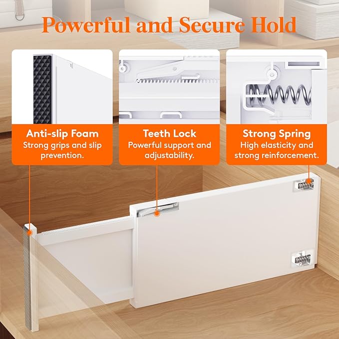 Lifewit 14 Pack 6" High Drawer Dividers 34-56cm/13.5-22" Adjustable Drawer Organizer for Clothes/Utensils, Expandable Drawer Separator in Dresser/Kitchen/Bedroom/Office Organization & Storage White