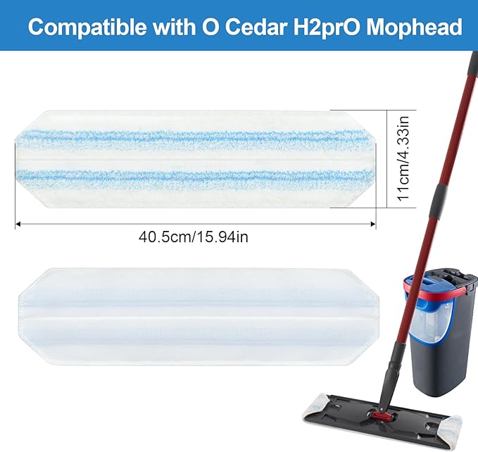 Mop Pads Replacements Compatible with O Cedar H2prO Flat Mop System Microfiber Mop Replacement Heads for O-Cedar/Vileda H2prO Flat Floor Mop, Washable & Reusable Pad Refills for Deep Cleaning, 4 Pack
