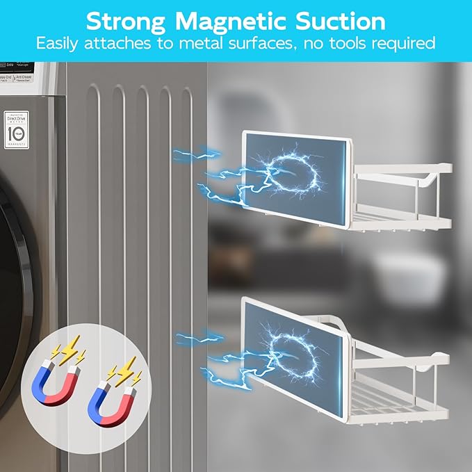 Multifunctional Magnetic Shelf for Washing Machine, Refrigerator, Microwave, and Any Metal Surface, Powerful Magnetic Shelves Include Magnetic Paper Towel Holder, Unique Hollow Design (5 pcs - White)