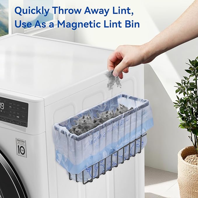 Laundry Room Organization and Storage Magnetic Dryer Ball Holder with Magnetic Hanger Holder, Magnetic Lint Bin for Washer Dryer, Iron Basket Dryer Ball Container, Magnetic Laundry Organizer (Gray)