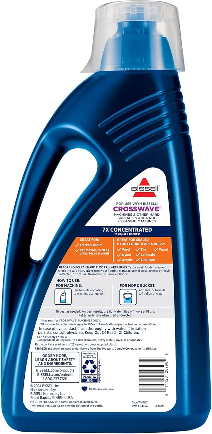 Bissell® Multi-Surface with Febreze + Gain, 3445G, 80 oz, Safe of Sealed Hard Floors and Area Rugs, Dissolves Dirt, Grime, and Tough Sticky Messes, Febreze Original Gain Scent
