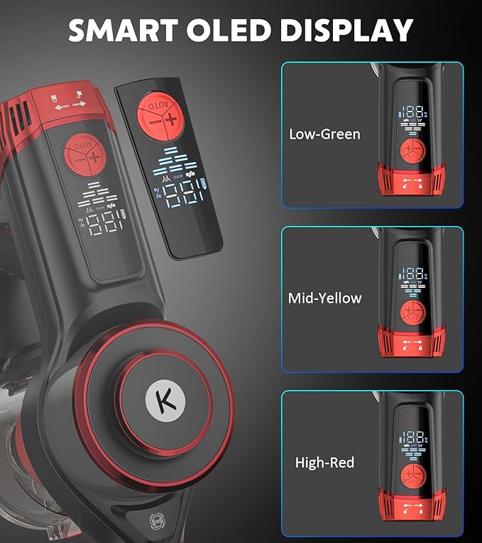 KTTLDRN Cordless Vacuum Cleaner, 600W 50KPA Powerful Stick Vacuum with OLED Smart Display, 70Mins Runtime, Self-Standing & 1.8L Dust Cup, Vacuum Cleaners for Home/Hardwood Floor/Carpet/Pet Hair