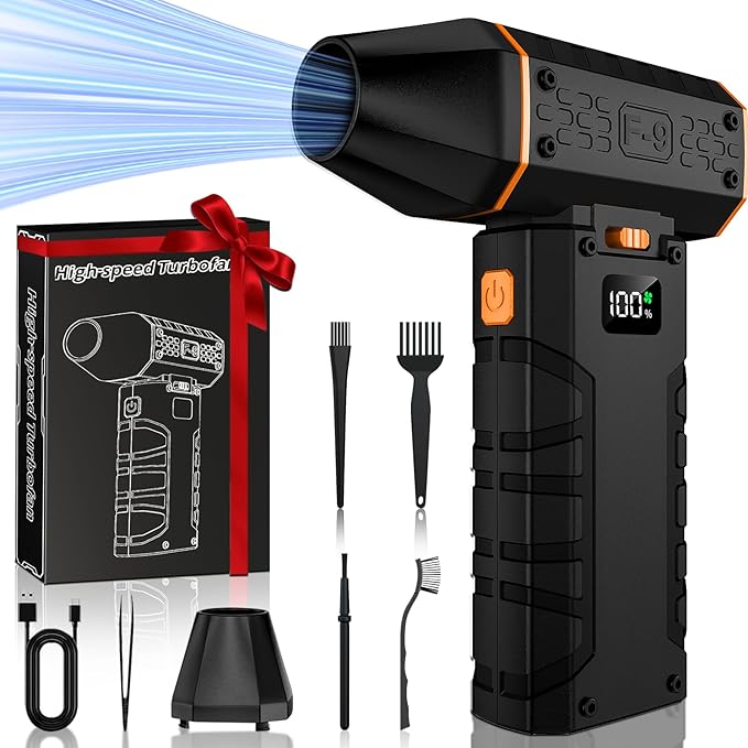 Compressed Air Duster 130000RPM Electric Duster with LED Light, 100 Gear Adjustable Rechargeable Cordless Air Blower Cleaning Tool for Keyboard,Orange
