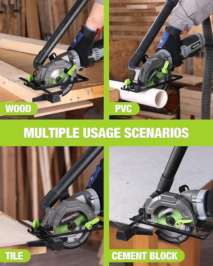 WORKPRO 5.8Amp 3500RPM Circular Saw with Parallel Guide, Maximum Cutting Depth 1-11/16?(90°),1-1/8?(45°), Compact Circular Saw with Three 4-1/2" Blades for Wood, PVC, Tile, Cement Block