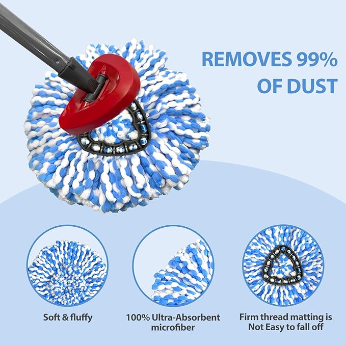 Mop Head Replacement, Microfiber, Easy to Replace, Include 3pcs Mop Replace Heads, 1 Extra Mop Replacement Base, 313