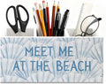 Blue Coastal Beach Seashell Wooden Utensils Holder, Meet Me at The Beach Ocean Beachy Wood Cooking Utensil Holder Organizer for Kitchen Countertop Counter Decor Accessories