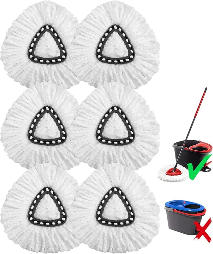 6 Pack Microfiber mop Head Replacements, Compatible with O-Ceda Easywring Single-Bucket Cleaning System, Powerful Stain Removal, Machine Washable, Easy to Replace