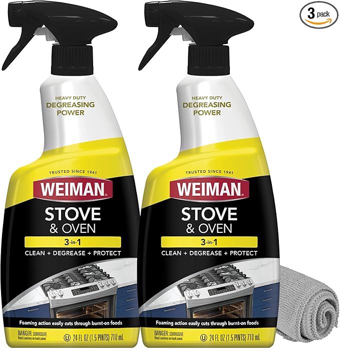 Weiman Heavy Duty Stove and Oven Cleaner and Degreaser for Glass, Ceramic Cooktops, BBQ grill grates - 2 Pack, 24 Oz w/MicroFiber Towel