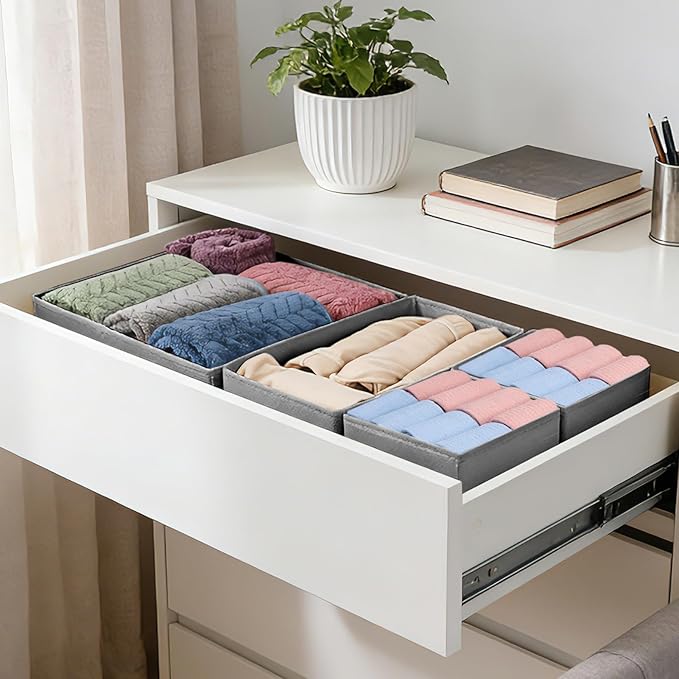 Drawer Organizer Clothes, 16 Pack Dresser Organizer Bins, Foldable Closet Organizers and Storage Fabric Dresser Bins, Shallow Drawer Dividers for Clothing, Underwears, Socks, Tie
