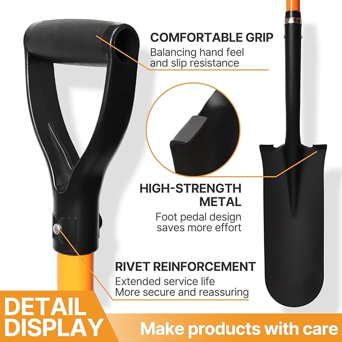 45-Inch Heavy Duty Orange Fiberglass Handle Drain Spade Shovel.Sharp Shooter Digging Shovel for Gardening,Planting and Trenching.Durable Spade Shovel for Heavy Duty Digging and Drainage