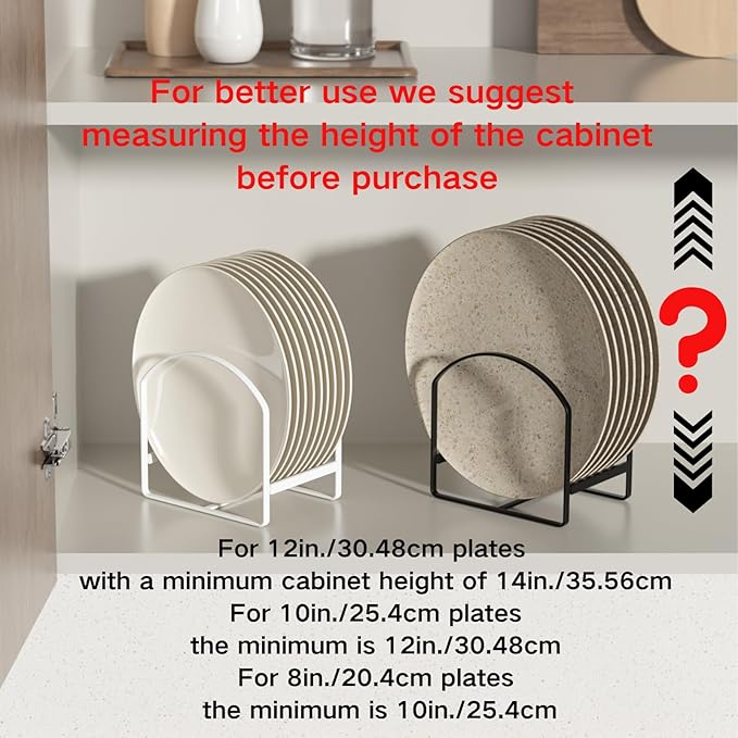 4 Pack Kitchen Plate Holder Organizer for Cabinet Space Saver Dinner Dish Plate Storage Rack Upright Dish Drying Racks Metal Dish Racks Stand for Cupboard and Countertop 2 Large 2 Small Black