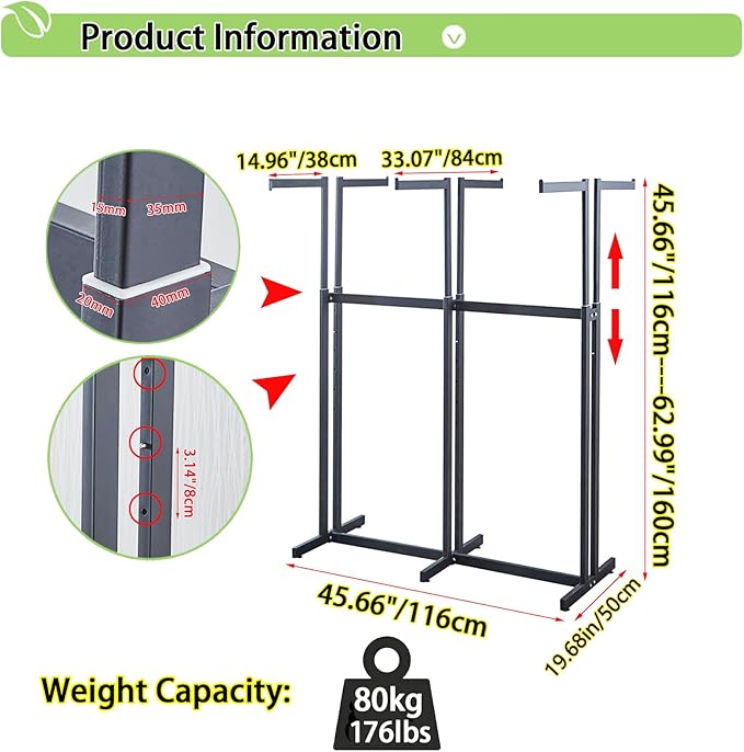 Floor Standing Metal Garment Rack - Heavy Retail Display Racks With Wheels, 6 Arms Clothing Rack, Square Tubing Portable Shirt Racks, Merchandise Display For Hanging Clothes (Black)