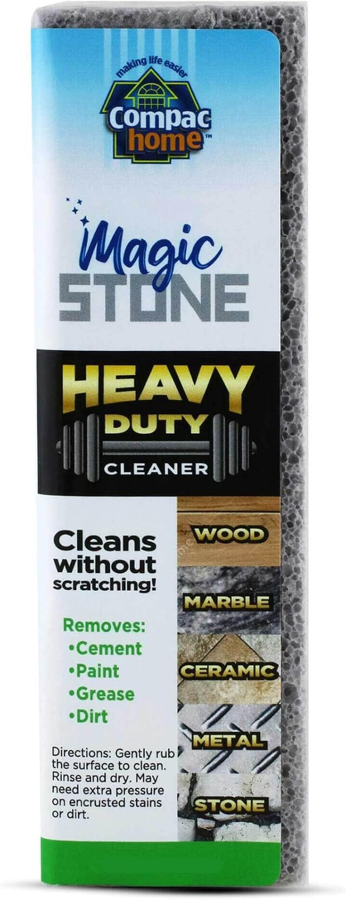 Compac Home Magic-Stone Heavy Duty Cleaning Stick - Easily Scrubs/Removes Paint, Cement, Encrusted Dirt, Rust, Grease, from Wood, Stone, Ceramic Floor Tiles, 1 Count
