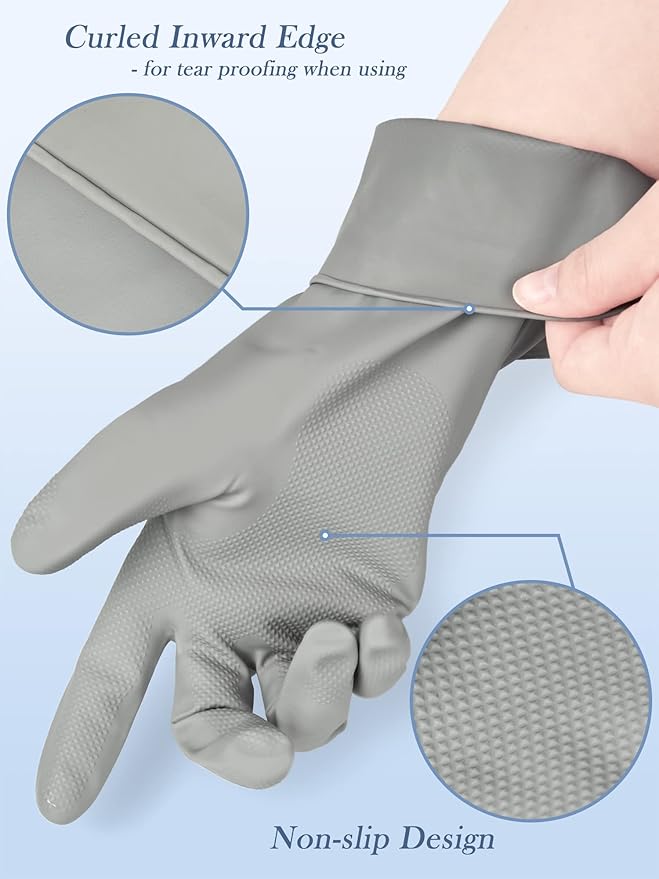 Cleanbear Reusable Dish Washing Rubber Glove Set of 3, Household Cleaning Gloves for Washing