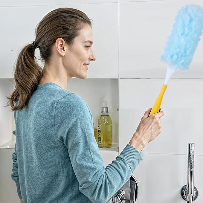 50 Pcs Duster Refills, 360° Dust Removal Brush Disposable Replacement Head with 1 Short & 1 Extendable Handle, Polyester Fiber for Electronics, Furniture, Blinds, Ceiling Fans, Walls