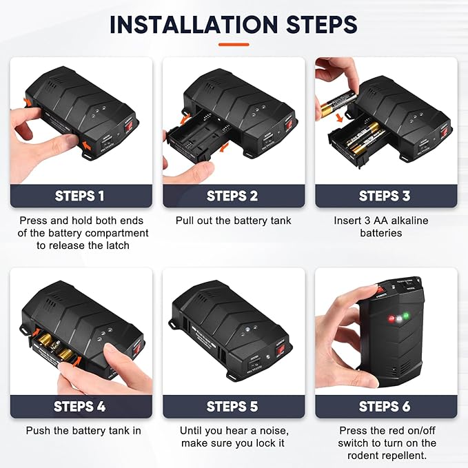 Ultrasonic Rodent Repellent for Car Engine, 1 Pack Mouse Repellent – Battery Powered Under Hood Mouse Repeller with Upgraded Flashing Strobe Light, Keep Mice Out of Car, RV, Garage, Room