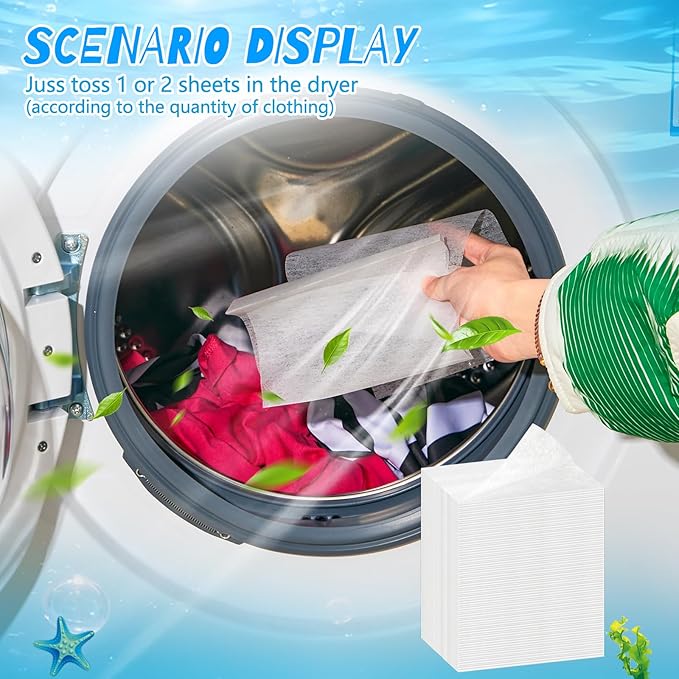 600 Count Dryer Sheets Bulk Fabric Softener Ocean Breeze Scent Dryer Sheets Naturally Softens and Removes Static Cling, Ideal for Large Households, Sensitive Skin
