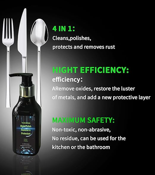 Metal Polish and Cleaner Cream Forsilverware Copper Brass and Brasso Tarnish Remover Jewelry Sterling Silver Chrome Aluminum Stainless Steel Scratch Composition Easily Restores and Protects