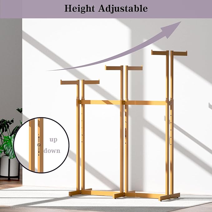 Clothing Racks - Metal Garment Racks for Retail Display Hanging Clothes, Heavy Duty Gold Commercial Clothing Display Rack with Wheels, FreeStanding Sturdy Clothes Organization (6 Arm,Gold)