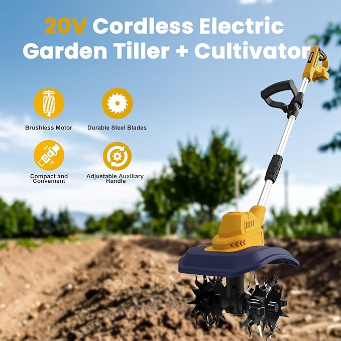 Cordless Garden Tiller Cultivator Compatible with Dewalt 20V/60V MAX Battery, 250RPM Electric Rototiller with Brushless Motor, 48 Steel Tines, 8.7" Tilling Width, 6.3" Depth, Rotary Tiller(Tool ONLY)