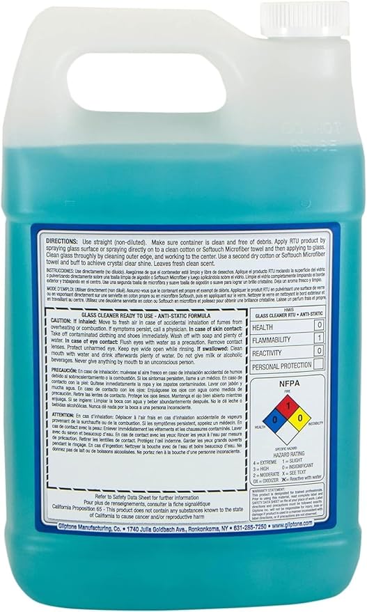 Gliptone Glass Cleaner Kit, Streak-Free Shine, Ammonia-Free, Quick Drying, 1 Gallon + 22 Fl Oz Glass Cleaner, 6 Glipscrub Sponges & 4 Softouch Waffle Microfiber Towels, Safe on Tint & Hard Surfaces