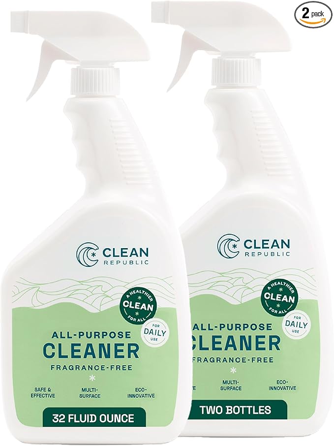 Clean Republic All-Purpose Cleaner, Daily Use Cleaning Spray for Kitchens, Bathrooms, and More, 32 Fluid Ounce Bottle, 2-Pack
