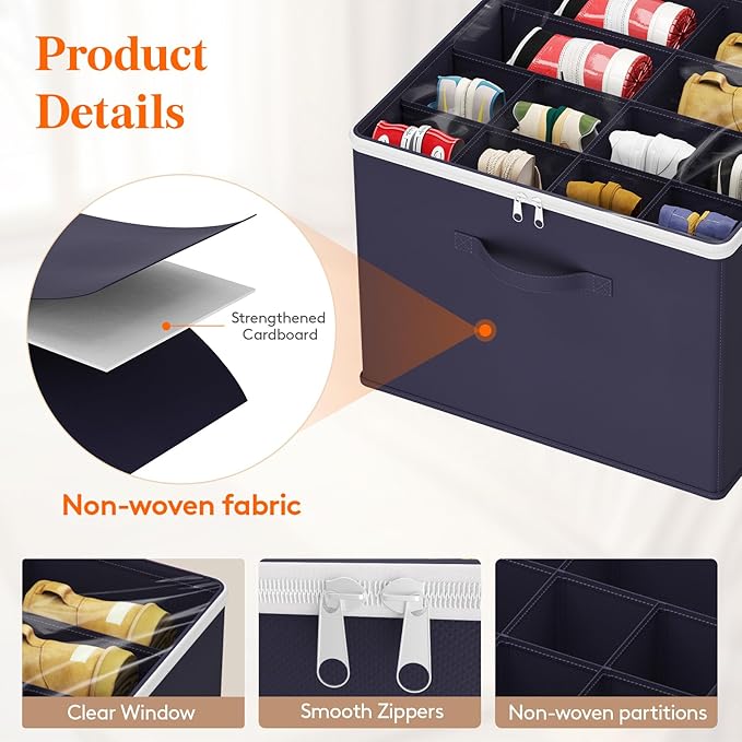 Lifewit Shoe Storage Organizer for Closet, Fabric Large Shoe Box Storage Containers with Clear Cover, Foldable Bins for Boots Heels Sneakers Fits 24-32 Pairs (Each 12-16 Pairs) 2 Pack Blue