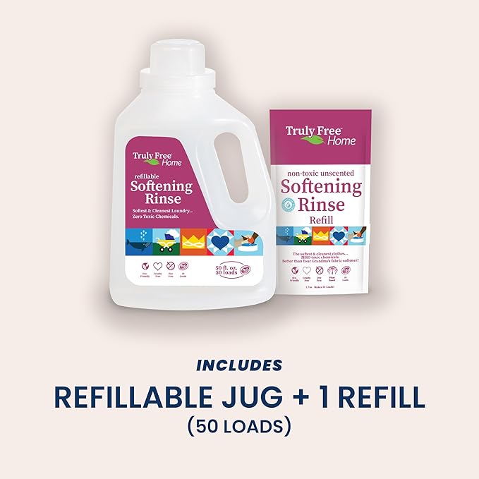 Truly Free Natural Fabric Softener | Non-Toxic for Babies & Kids Sensitive Skin | Plant-Based Laundry Softening Conditioner | Safe, Gentle & Chemical-Free | Unscented | 1 Pack with Jug