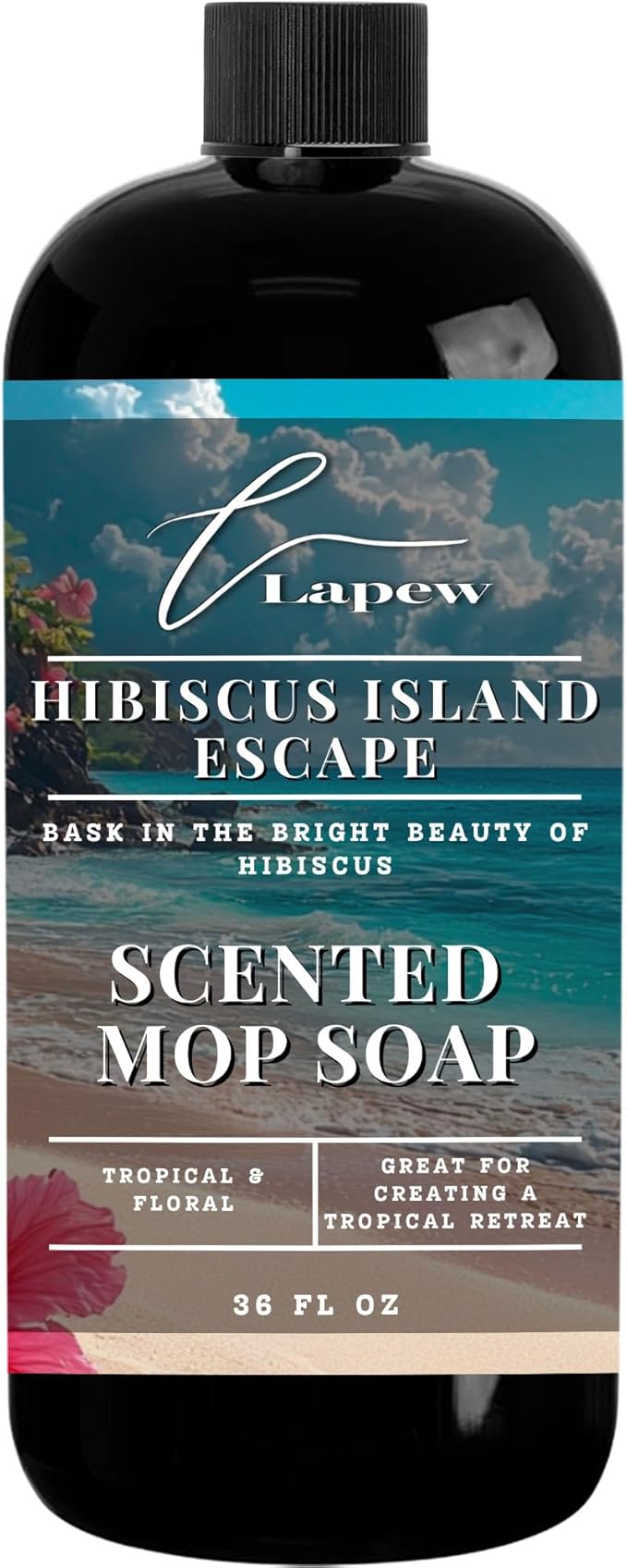 Lapew Hibiscus Island Scented Mop Soap - Luxury Floor Cleaner Concentrate for Mopping Tile, Laminate, Vinyl & Hardwood | Streak-Free, Low-Foam | 36 oz