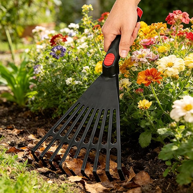 BESPORTBLE 2-Pack Small Hand Rakes - Lightweight Plastic Garden Rakes for Raised Garden Bed, Leaves, Lawns & Tight Spaces, Easy-Grip Ergonomic Handle (No Rust/Bend)