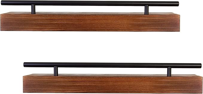 Floating Shelf Spice Rack - Multipurpose Pantry, Kitchen & Bathroom Wall Mounted Organizer for Spices, Essential Oils - Rustic Wood Hanging Shelving for Home - Solid Pine