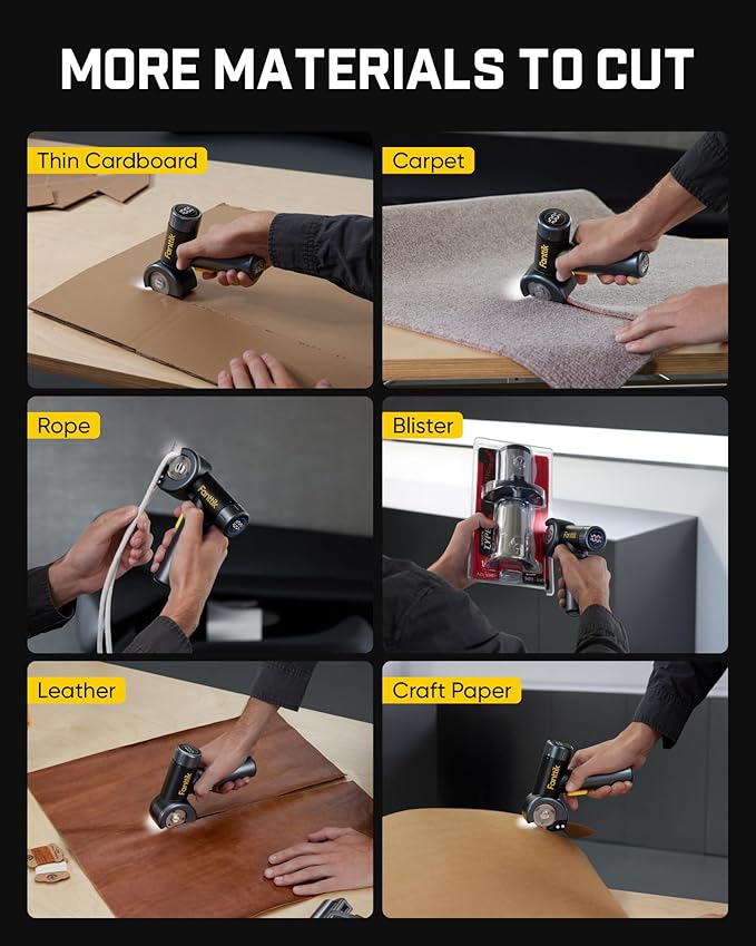 Fanttik C8 Nano Easyswap Cordless Electric Scissors with LED Display, Type-C Rechargeable Cardboard Cutter with 2 Blades, EasySwap Blade Change, LED Light, for Thin Cardboard Box Carpet Leather, Black