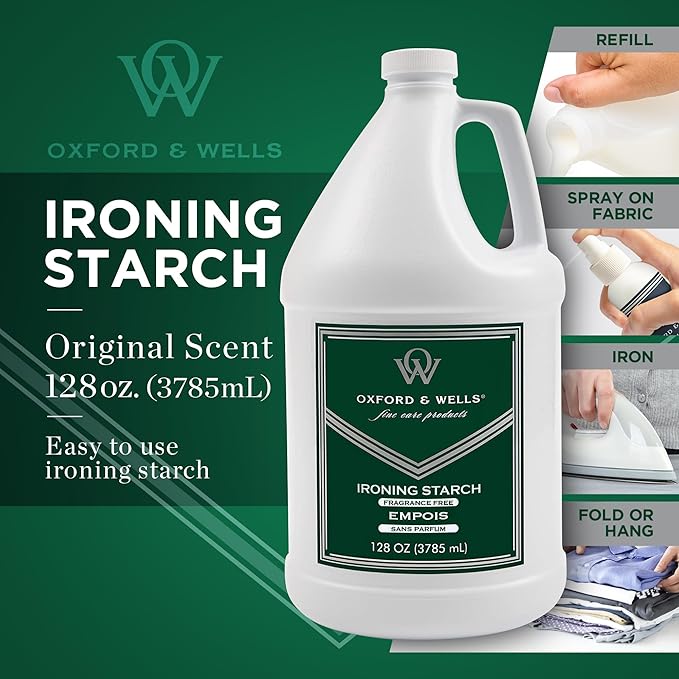 Oxford & Wells Premium Wrinkle Releaser Spray Starch - Ironing Spray, Fragrance-Free, Non-Aerosol Fabric Care - Non-Flaking, Non-Streaking, Gentle on Fabrics - Wrinkle Spray for Clothes - 128 Ounce