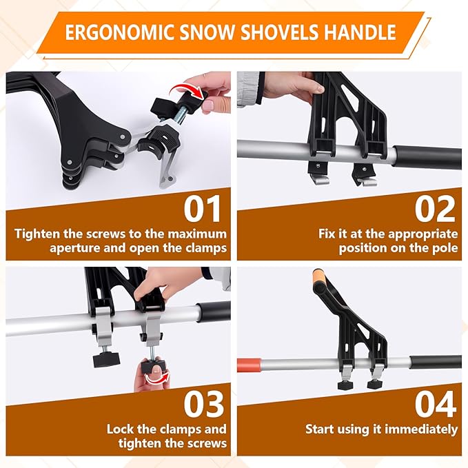 KJX Upgraded Shovel Handle Extension, Ergonomic Snow Shovel Handle Replacement, Back Saver Attachment Universal Fit for Weed Eater, Rakes, String Trimmers, Shovels and More Yard Tools