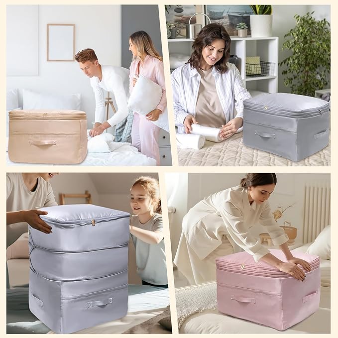Ultra Space Saving Self Compression Organizers, 2 Pack Double Zipper Compression Packing Cubes for Bedding, Comforter Storage Bag for Blankets Duvet Quilts Pillows Queen King (Gray, X-Large)