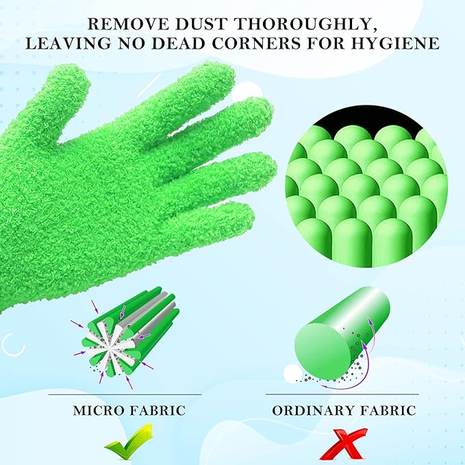 Evridwear Microfiber Gloves for Plant Dusting,2 Pairs Reusable Leaf Cleaning Glove for Houseplants,Blinds,Furniture and Small Objects