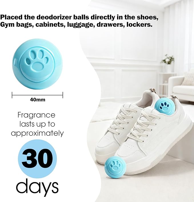 SCENTORINI Shoe Deodorizer Balls, 8 Pack Baby Powder Scent Sneaker Deodorizer Balls, Odor Eliminator for Smell Shoes Boots, Long Lasting Shoe Freshener for Gym Bags, Drawers and Small Spaces