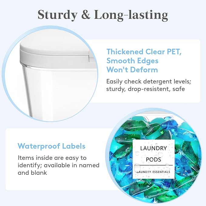 Lifewit Laundry Pods Container with Pop-up Lid, Laundry Room Organization, Dryer Sheet Holder for Washing Powder Scent Booster Beads, 2700 +4500+1800ml/0.5+0.72+1.2gal,4 Pcs