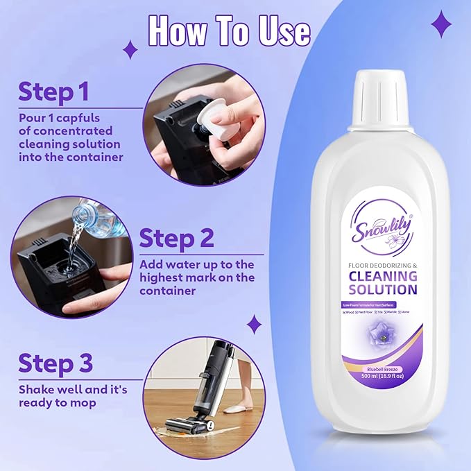 Snowlily 2 Pack Floor Cleaning Solution Compatible with Tineco iFLOOR & FLOOR ONE Series,Floor Cleaner for All Robot Vacuums Wet-Dry Mops,Deep Cleans Hardwood,Tile & Laminate,33.8 Fl Oz