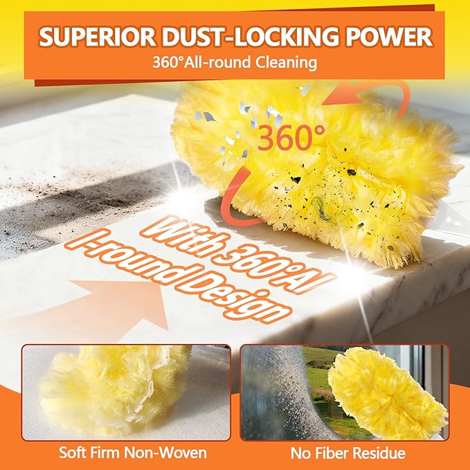 Heavy Duty Duster Refills for Swiffer Duster (40 Count) | 360° Unscented Disposable Multisurface Dusters with 1 Handle- for Home, Blinds, Fans & Corners, Yellow