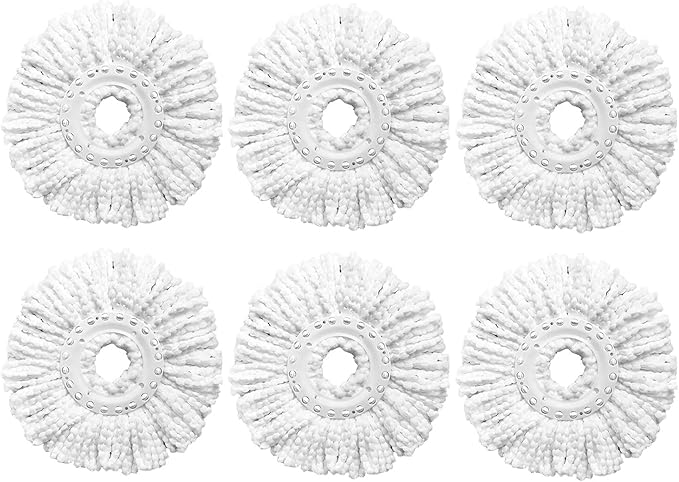 6 Pack Spin Mop Replacement Heads Compatible with Hurricane, Mopnado, Casabella and Other Standard Size Spin Mop, Easy to Clean and Durable Microfiber Spin Mop Refills, Mops Head for Floor Cleaning
