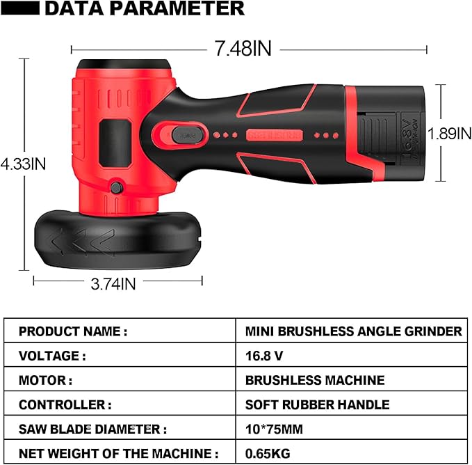 Brushless Cordless Angle Grinder Kit, 19500rpm Mini Electric Angle Grinding Tool with 2x16.8V 2000mAh Battery and 6-Cutting Discs, Grinder Handheld Cutter for Metal Wood