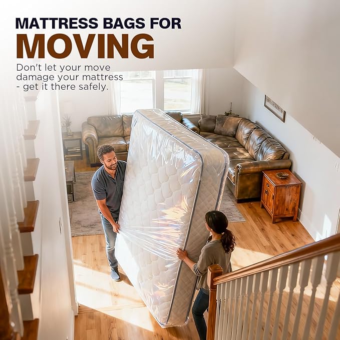 2 Pack Mattress Bags for Moving & Storage - 98" x 56" x 14'' for Twin/Full Size, Waterproof & Tear-Resistant, 2.0 MIL Heavy Duty Mattress Cover Moving Supplies