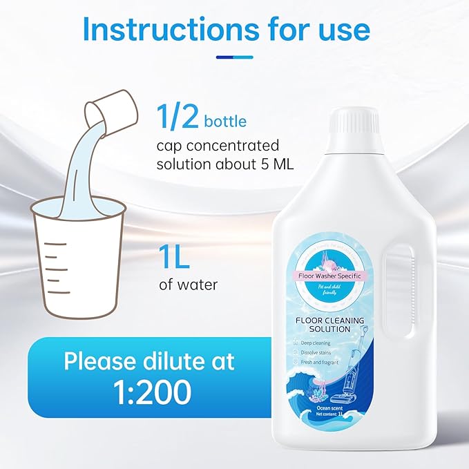 1L Fresh Ocean Floor Cleaning Solution Compatible With Tineco/Bissell/Dreame And Shark, Fragrance Deodorization, Deep Cleans for Multiple Hard Floors, Suitable With Cordless Wet/Dry Vacuum